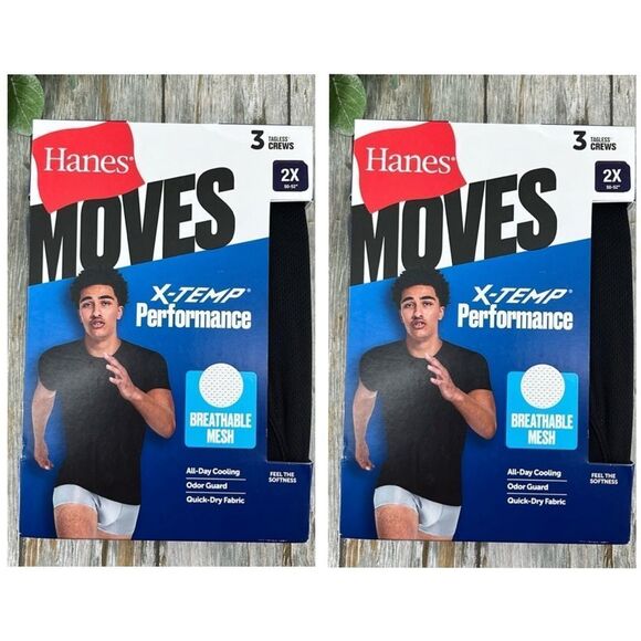 Men’s Hanes Moves Breathable Mesh Crewneck T-Shirts 2, 3-Packs Size 2X - Picture 1 of 11